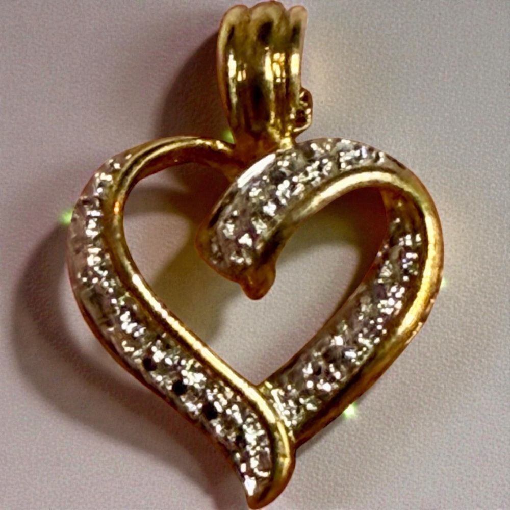 VTG BB PAJ Primal Art 18k Gold Filled Sterling Diamond Heart Pendant & Necklace